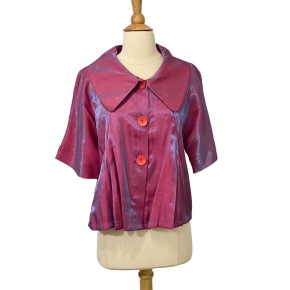 Damee Inc 3-button Blazer Jacket Short Sleeve Iridescent Purple Silver Size S - Picture 9 of 9